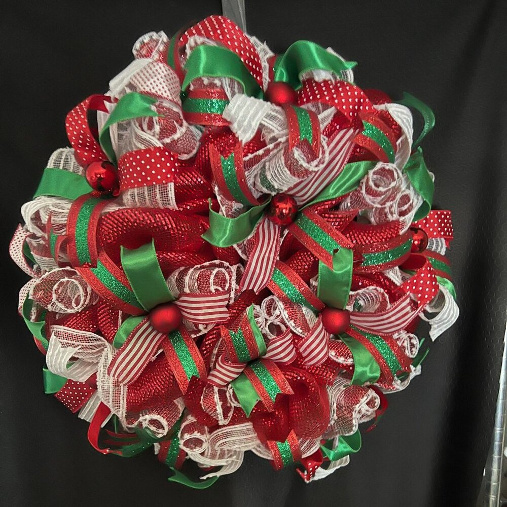 Multi Ribbon Christmas Wreath Made of Deco Mesh